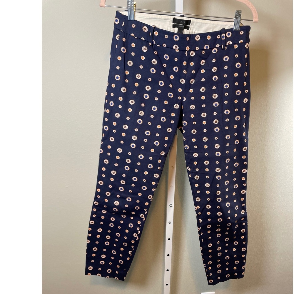 J.Crew Minnie Pants Women's 2 Navy Blue Floral‎ Medallion Geometric Preppy